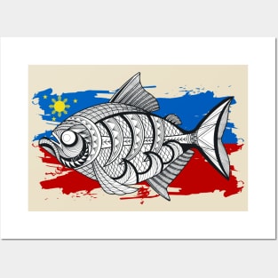 Koi fish Tribal line Art / Baybayin word Mahalaga (Precious / Valued) Posters and Art
